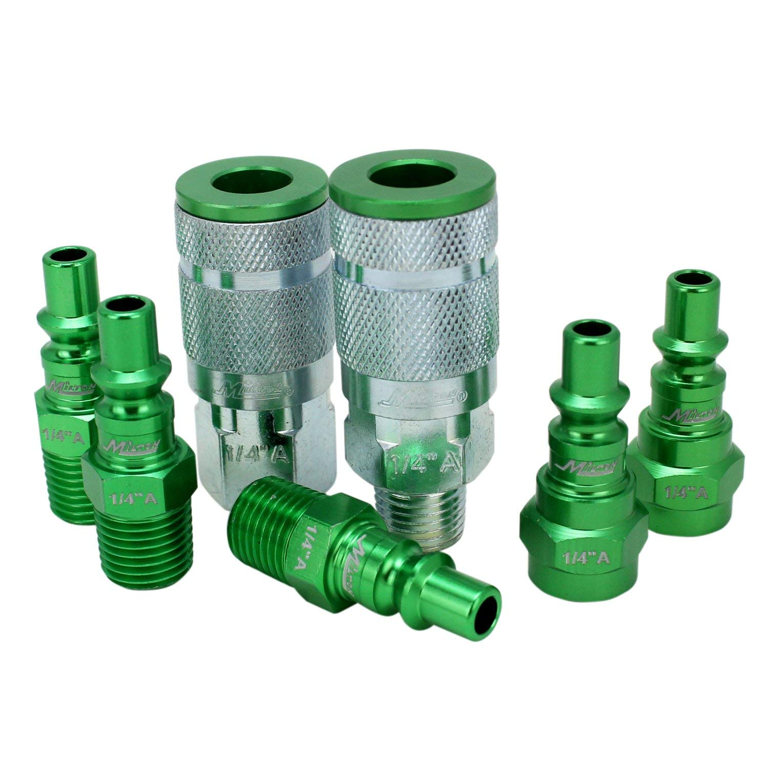 Milton S-307AKIT 7 Piece A-Style 1/4 NPT Green ColorFit Coupler & Plug Kit